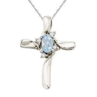 Aquamarine and Diamond Cross Necklace 14k White Gold  