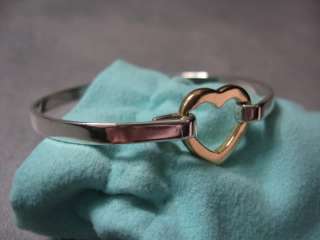 Tiffany & Co Silver 18K Gold Heart Bangle Bracelet Rare  