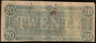 1864 $20 DOLLAR BILL CONFEDERATE CURRENCY NOTE T67 CIVIL WAR PAPER 