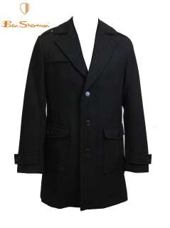 Mens Ben Sherman Jacket Crombie Mod Reefer Style Black  