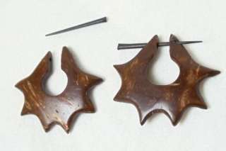 Organic Coconut Shell Wood Stick Spiked Earrings 9c  
