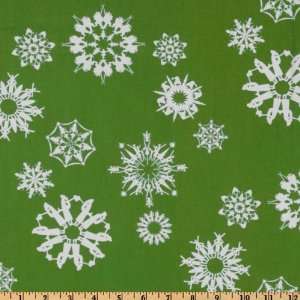 44 Wide Christmas Time Folksy Flakes Snowflakes Lime Fabric By The 