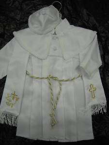 NEW boy baptism WHITE gown with hat stole gold z0;1;2  