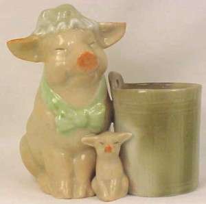 Scarce MOTHER BABY PINK PIGS TOOTHPICK HOLDER FIGURINE  
