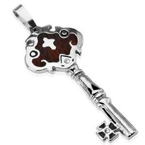  Castle Key Large Pendant with Light Wood Inlay Jewelry