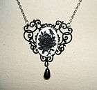 Gothic BLACK ROSE Cameo Necklace MOURNING Jewelry Victorian Inspired 
