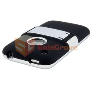 Black Rubber Hard Case Stand w/Chrome+Privacy LCD Protector For iPhone 
