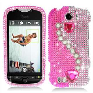 Pink Heart Crystal Bling Hard Case Cover for T Mobile HTC myTouch 4G 