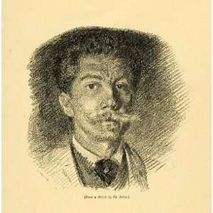  1887 Wood Engraving Emile Wauters Self Portrait Artist 