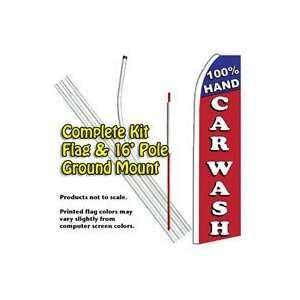  100% HAND CAR WASH Feather Banner Flag Kit (Flag, Pole 