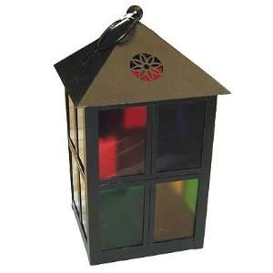  10 Stained Glass Square Tin Hanging Candle Lantern 