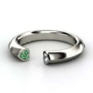 Two Hearts Ring, Sterling Silver Ring with Aquamarine & Emerald