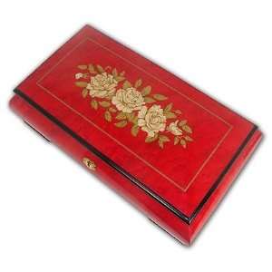   Musical Jewlery Box With Floral Inlay And 36 Note 