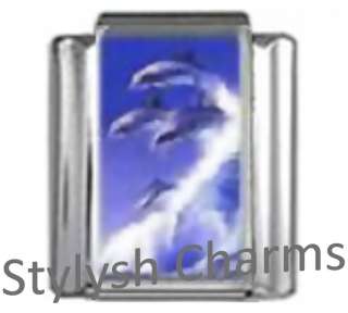 italian charm pod of dolphins surfing a wave 9mm photo charm