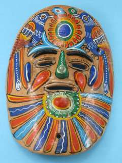 VINTAGE MEXICAN FOLK ART RED POTTERY HAND PAINTED MASK  