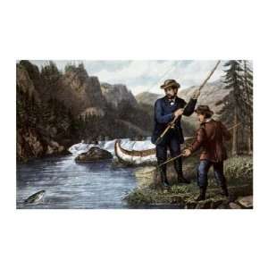 Salmon Fishing Currier and Ives. 14.00 inches by 10.25 inches. Best 