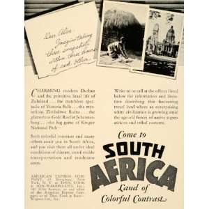  1934 Ad American Express South Africa Tours Travel Trip 
