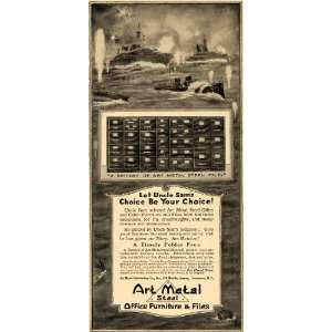  1917 Ad Uncle Sam WWI Ships Art Metal Steel Office File 