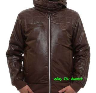 ADIDAS STYLE PADDED FAUX LEATHER JACKET Brown hooded winter new M 