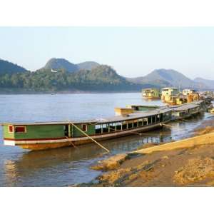 Looking North up the Mekong River, Boats Moored at Luang Prabang, Laos 