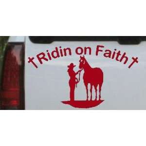 Red 18in X 10.5in    Ridin on Faith Cowgirl and Horse Christian Car 