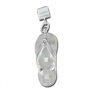  24mm White Mother of Pearl Flip Flop Charm   Sterling 