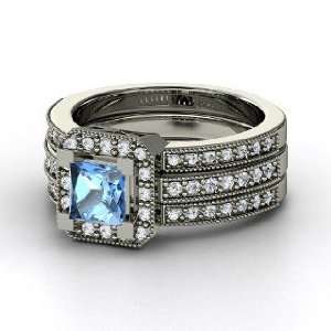  Va Voom Ring, Princess Blue Topaz 14K White Gold Ring with 