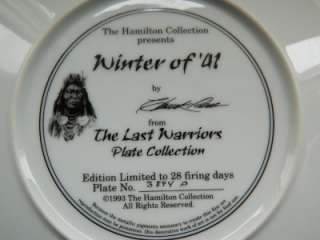   41 COLLECTOR PLATE The Last Warriors Collection 3894P 1993 Hamilton VG