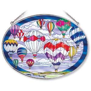 Amia Oval Suncatcher with Hot Air Balloon Design, Hand Painted Glass 