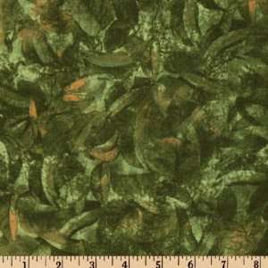  44 Wide Autumn Leaves Texture Green Fabric By The Yard 