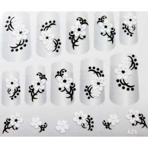   3D nail decals black leaves and white flower 2012 popular DIY fashion