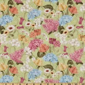  44 Wide Botanical Blooms Tossed Floral Green Fabric By 