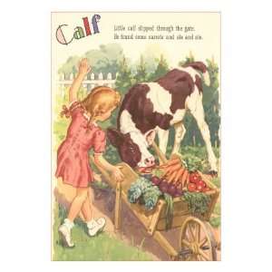 Calf, Little Girl with Vegetable Cart Giclee Poster Print  