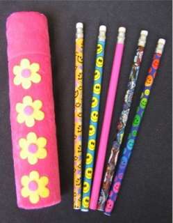 GIRLS GIFT Flower Power Pencil Case w/ Pencils Pink  