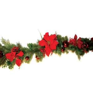  Good Tidings 44223 Garland Mixed Pine with Red Poinsettias 
