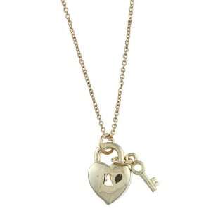   Gold Tone Heart Lock and Key Love Charm Necklace Zirconmania Jewelry
