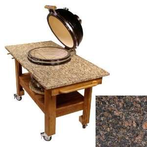   Teak Cart with Red Midnight Granite Top And Riser Furniture & Decor