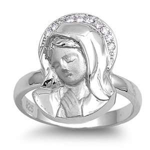   Sterling Silver 18mm Virgin Mary Clear CZ Ring (Size 4   9)   Size 8