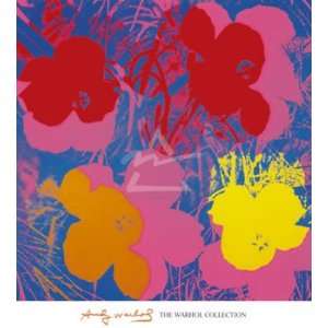  (36x40) Andy Warhol Flowers 1964 Red Yellow Orange on Blue 
