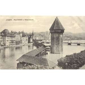  1910 Vintage Postcard Bridge and Tower   Lucerne 