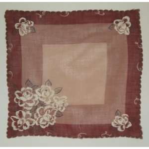  Vintage Ladies Handkerchief White Rose Floral Design 