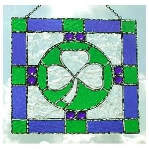  Blue & Green Stained Glass Shamrock Design   Irish Gift 