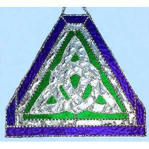  Blue & Green Triangular Celtic Knot Stained Glass 