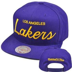 Mitchell & Ness Los Angeles Lakers Purple Solid Script Snapback 