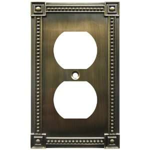 Traditional Bead Brushed Brass   1 Duplex Outlet Wallplate