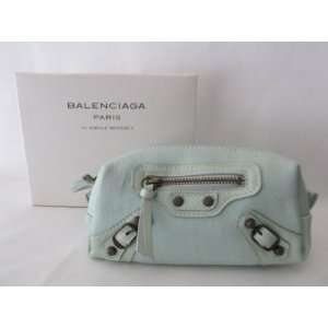 New 2011 Balenciaga Light Green Makeup Bag Clutch Pouch Cotton Leather 