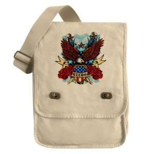  Messenger Field Bag Khaki Freedom Eagle Emblem with United 