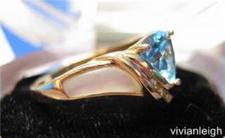 BLUE TOPAZ ring with Mother of Pearl Inlay & Diamonds 10K YG size 7 