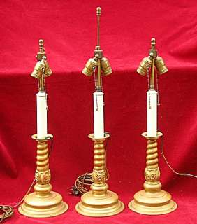 BRASS Candle Stick Table LAMP Trio Neoclassical Style  