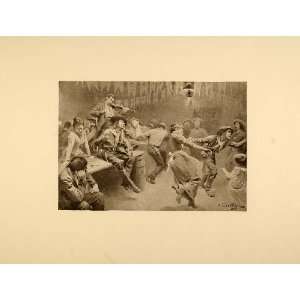  1893 Print Dance Cowboys Dancing Fiddle Andre Castaigne 